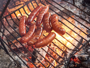 Close-up of meat on barbecue grill