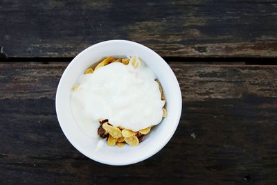 High angle view of dessert in plate on table