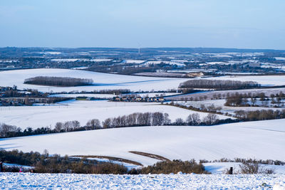 Scenic view of snow covered landscape against sky