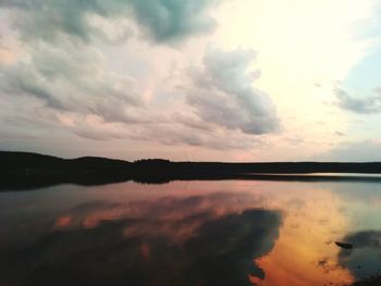 Scenic view of lake against sky during sunset