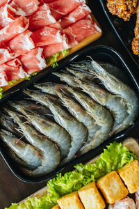 High angle view of fish on table