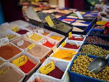 Close-up of multi colored for sale at market stall