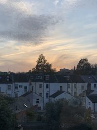 High angle view of townscape against sky at sunset