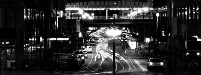 Blurred motion of illuminated road in city at night