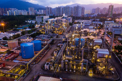 High angle view of illuminated city at night