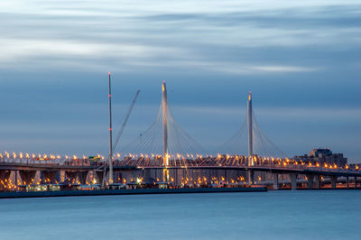 Bridge over river with buildings in background