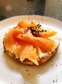 High angle view of breakfast served on table