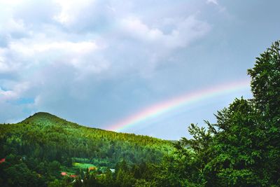 Scenic view of rainbow over mountains