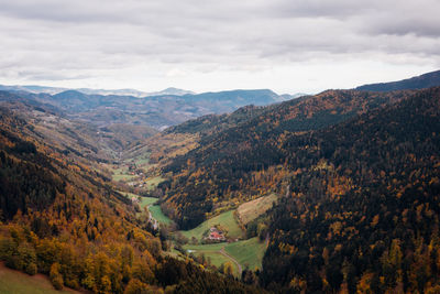 Scenic view of mountains against sky during autumn