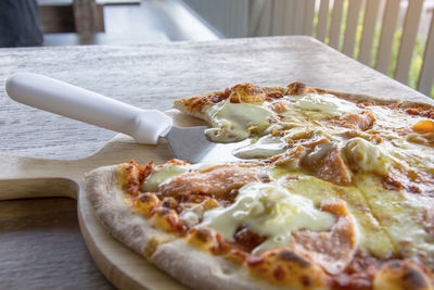 Close-up of pizza on table