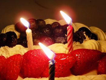 Close-up of candles on cake