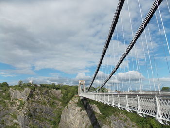 View of suspension bridge against cloudy sky