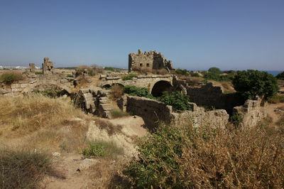 Old ruins of building against clear sky