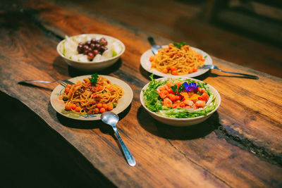 High angle view of food on table