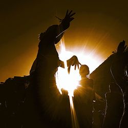 Low angle view of silhouette trees against sky at sunset