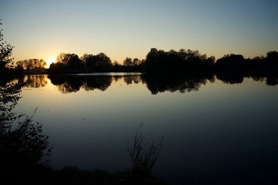 Scenic view of lake against sky during sunset