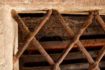 Close-up of rusty metal fence