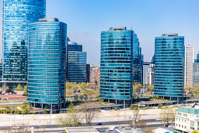 Modern buildings against blue sky