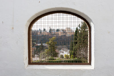 Buildings seen through window