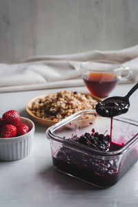 Close-up of breakfast on table