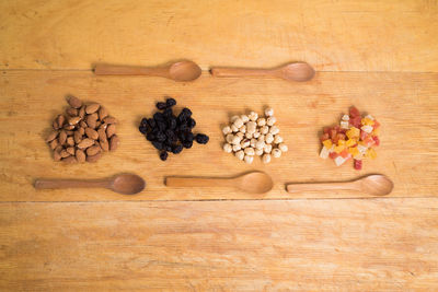High angle view of chopped vegetables on table