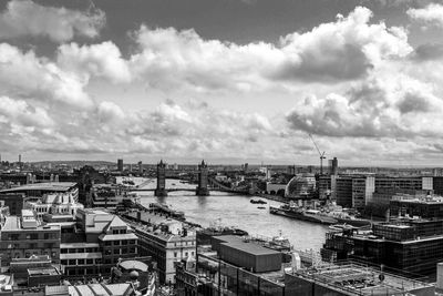 High angle view of cityscape against sky