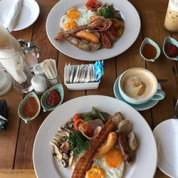 High angle view of food in plate on table