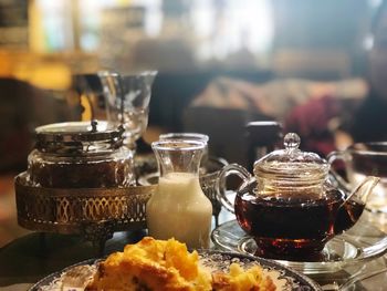 Close-up of coffee served on table