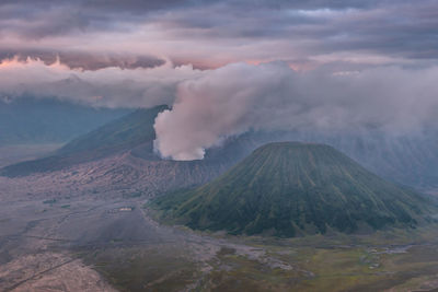 Scenic view of volcanic landscape against sky