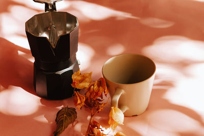 Close-up of coffee served on table