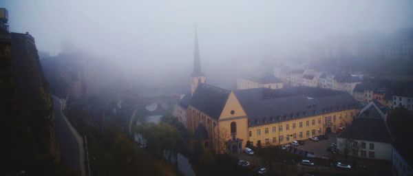 Buildings in foggy weather