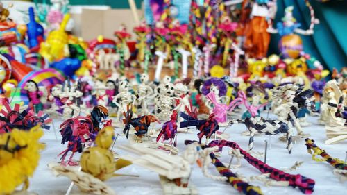Close-up of multi colored figurines