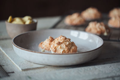 Close-up of biscuits on plate