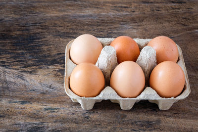 High angle view of eggs on table