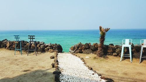 Scenic view of sea against clear sky