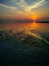 Scenic view of sea against dramatic sky