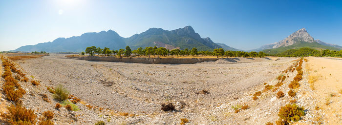 Panoramic view of landscape and mountains against sky