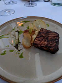 High angle view of food served in plate