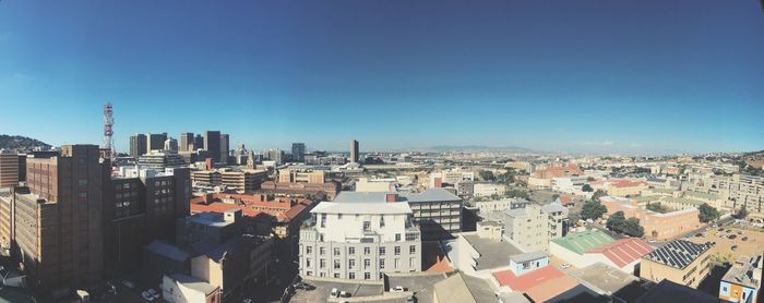 High angle view of cityscape against clear sky