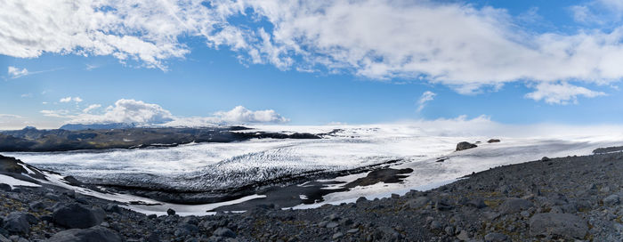 Scenic view of snowcapped mountains against sky
