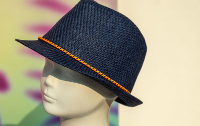 Close-up of hat on mannequin 