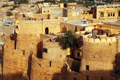 High angle view of fort in town