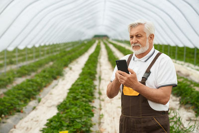 Full length of man using mobile phone outdoors