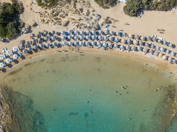 High angle view of group of people on beach