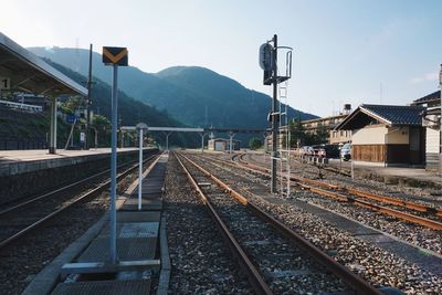 Railroad station platform against sky