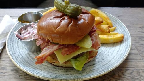 Close-up of burger on plate