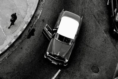 High angle view of car on road