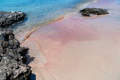 High angle view of rocks on beach