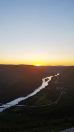 Scenic view of river at sunset