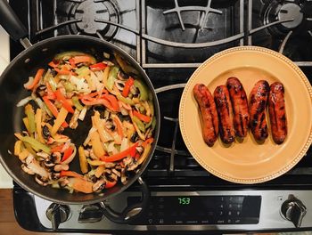 High angle view of food in kitchen